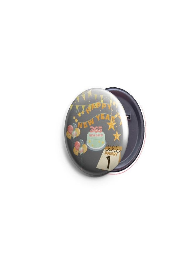 AVI 58mm Regular Size Metal Pin- Up Badge Grey January New Year Wish Design R8002522N - Image 1